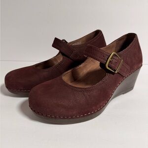 Dansko Sandra Mary Jane Nubuck Wedge in Burgundy (Raisin)